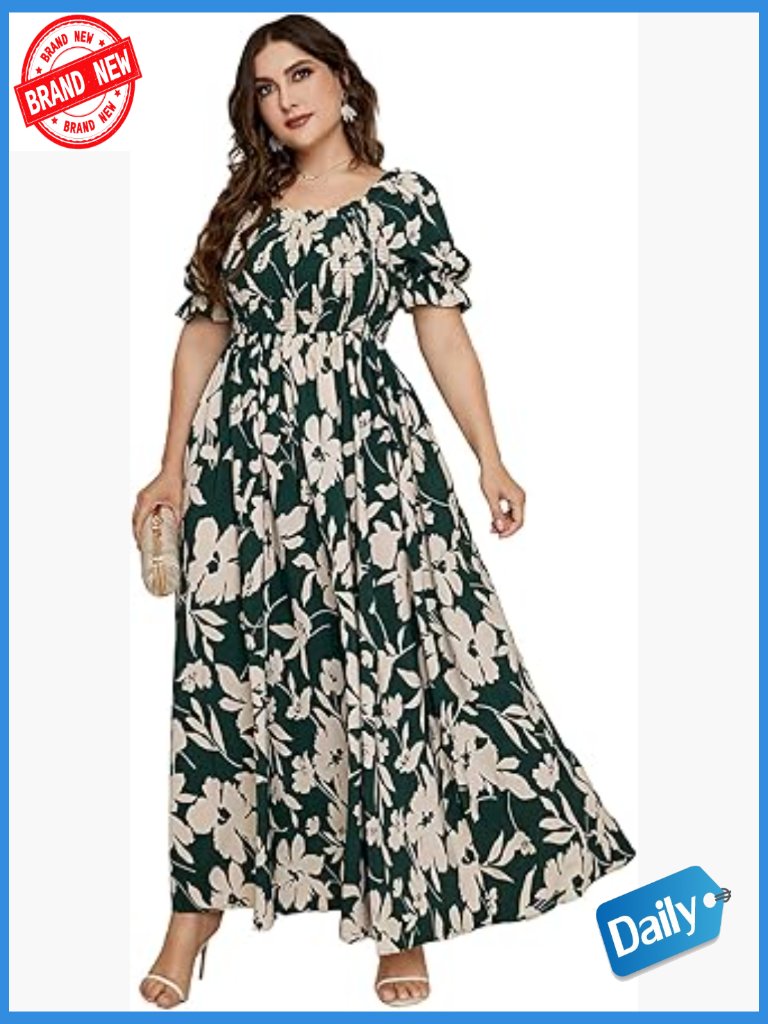 Plus Size Boho Floral Maxi Dress With Flounce Sleeves